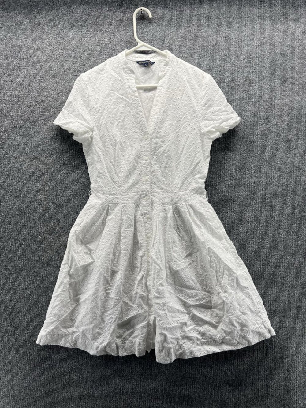 Brooks Brothers Dress Womens 8 White V Neck Short Sleeve Eyelet Lace Short